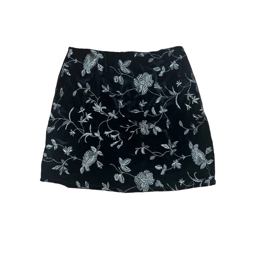 Blue Rain Womens Black Velvet Metallic Gold Floral Skirt‎ Size M NEW